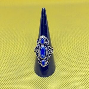(5/$25‎ SALE ✅) Bohemian Blue Turquoise Hollow Carved Lapis Lazuli Ring Size 7